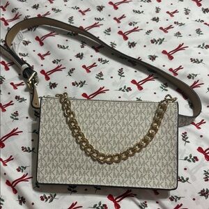 Michael Kors Cream Logo Waist Belt Bag with Gold Chain Strap